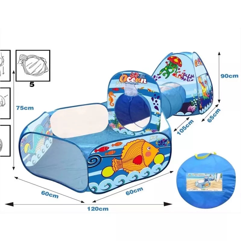 Tenda Toca Barraca Infantil Tunel 3x1com Piscina para Bolinhas Princesas Astronaltas com  Cesta Basquete Playground Brinquedo