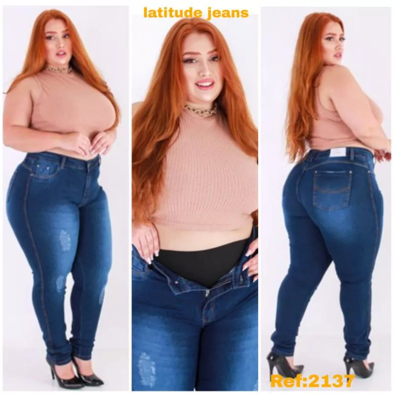 calça jeans feminina plus size com cinta modeladora (cinta fixa)