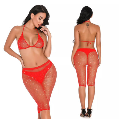 Roupa Íntima Feminina/Body Sexy De Malha Metálica Com Strass Brilhante E Bonita/lingerie