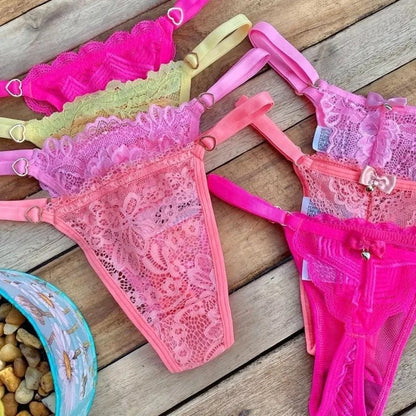 Kit 4 Tanga Fio dental Rendada calcinhas Sensual com regulagem paixão