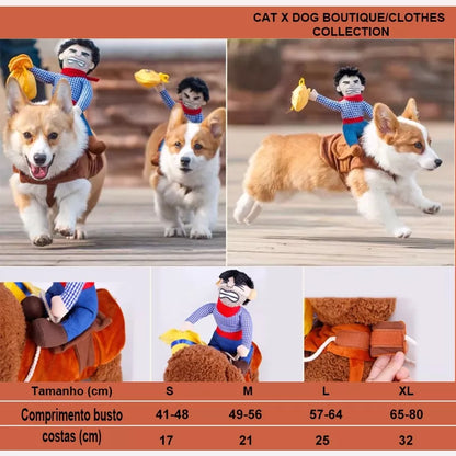 (Engraçado) Cowboy Pet Dos Desenhos Animados Equitação Dress Up Fornecimentos Trajes Cospaly hoodie Do Cão Dia Das Bruxas Roupa Transformação outfit (XS-XL)