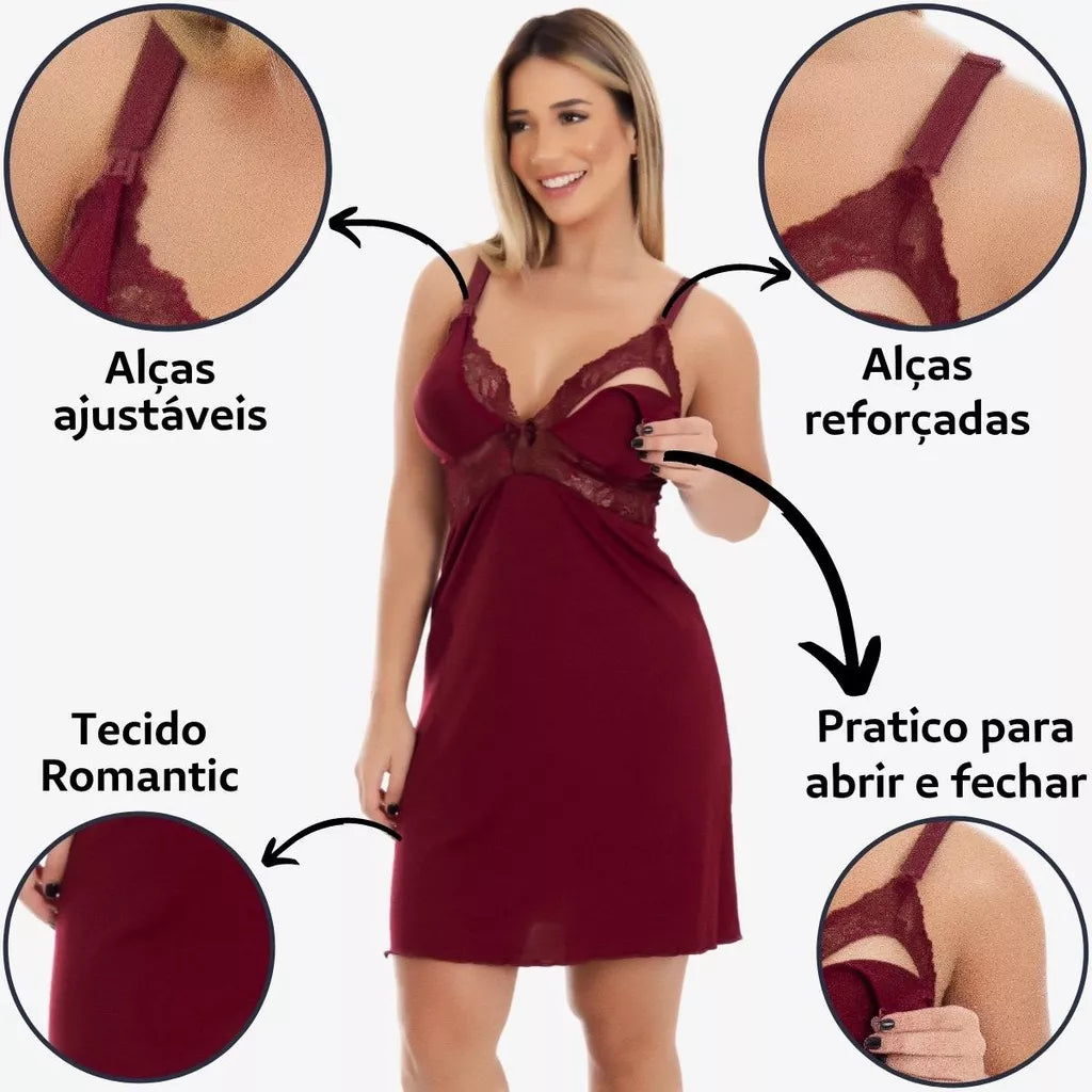 Camisola Amamentação Gestante Pijama Pós parto Saída de Maternidade abre fácil