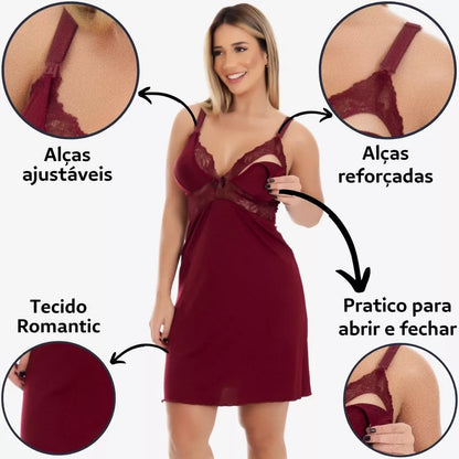 Camisola Amamentação Gestante Pijama Pós parto Saída de Maternidade abre fácil