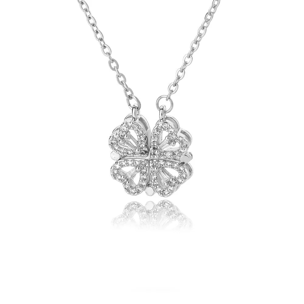 Colar Feminino De Luxo Com Caixa De Flores Artificial Quatro Folhas Pingente Para Namorada Esposa Dia Dos Namorados Presente