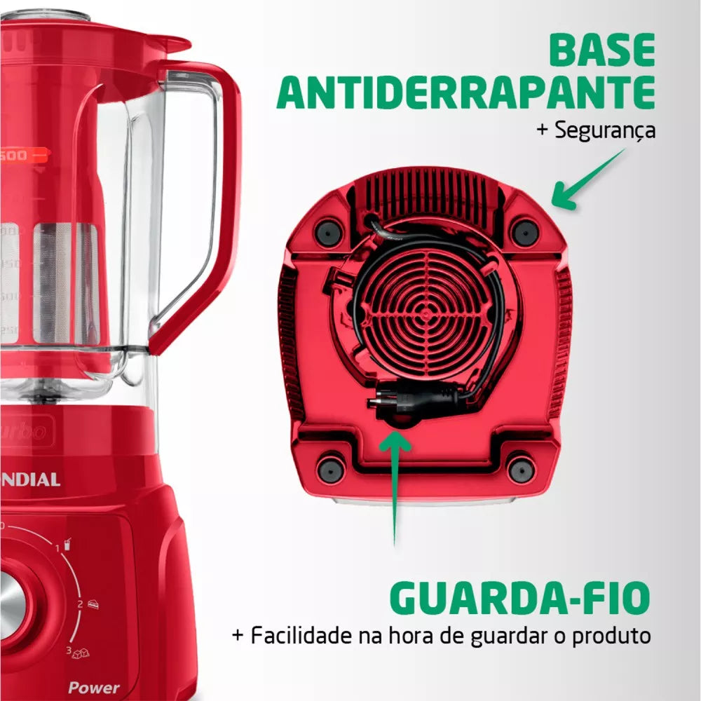 Liquidificador 3 velocidades Turbo Power Vermelho - L-99-FR - Mondial