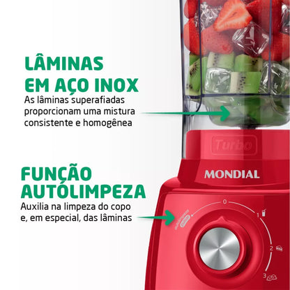 Liquidificador 3 velocidades Turbo Power Vermelho - L-99-FR - Mondial
