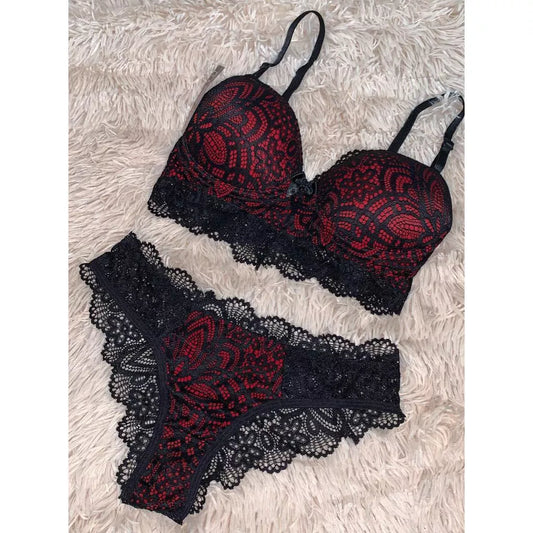 CONJUNTO RENDA COM BOJO SUTIA + CALCINHA LINHA NOITE SENSUAL MODA INVERNO LINGERIE