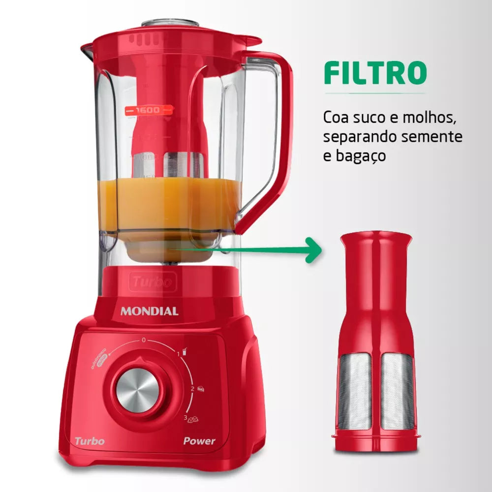 Liquidificador 3 velocidades Turbo Power Vermelho - L-99-FR - Mondial